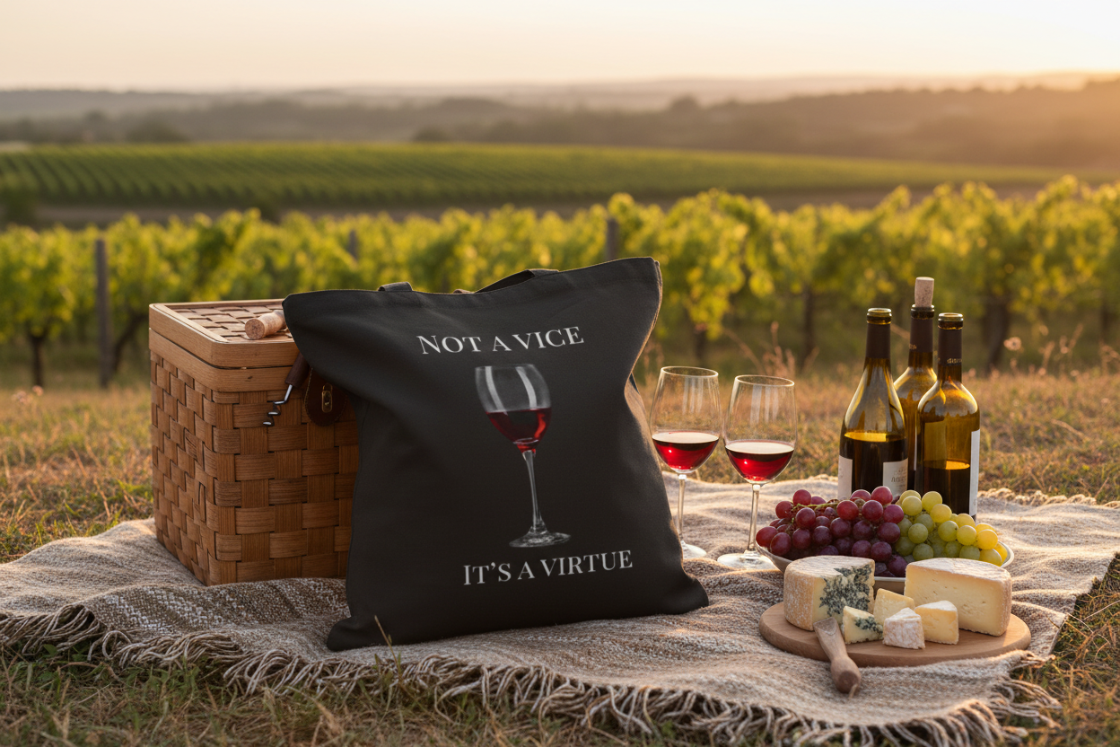 Wine Glass Canvas Tote Bag — Minimalist Wine Lover Reusable Grocery Tote