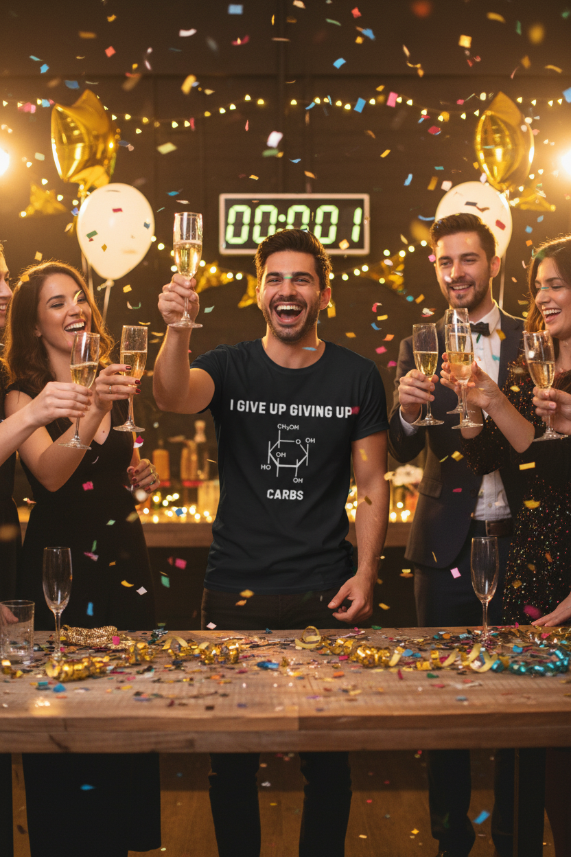 T-Shirt — “I Give Up Giving Up: Carbs” Funny Science Chemistry Tee