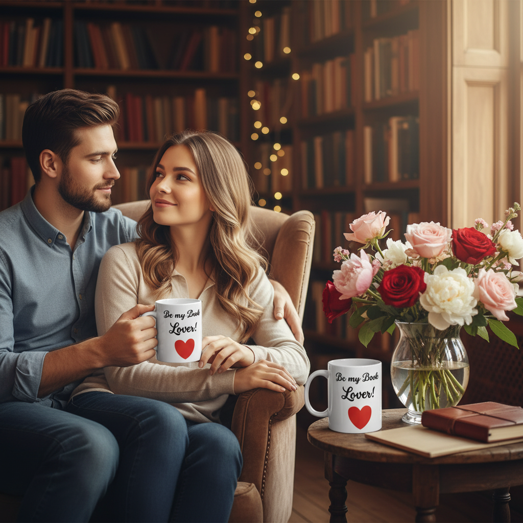 Book Lover Ceramic Mug With Heart (11oz)