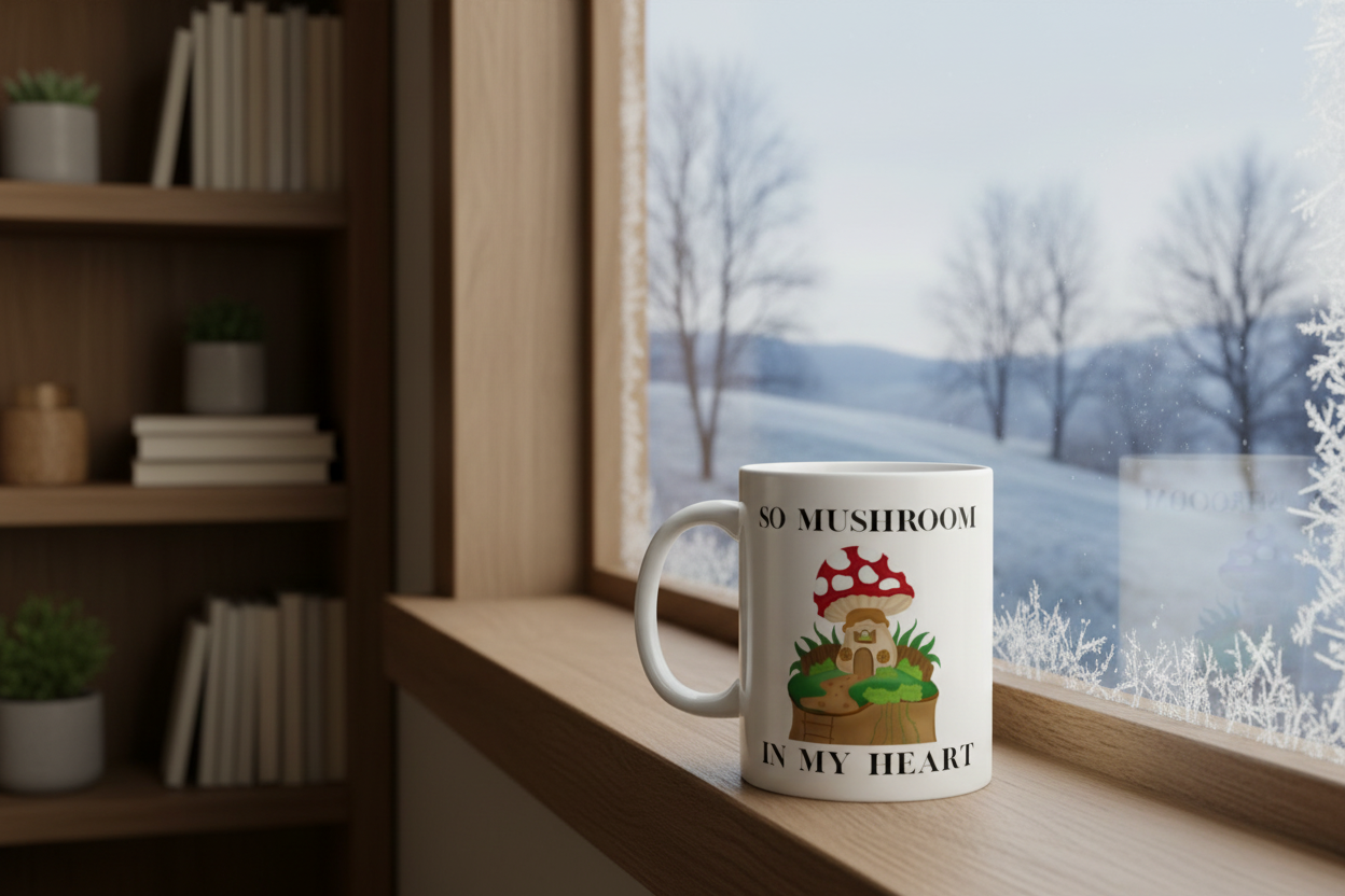 Funny Mushroom Ceramic Mug — “So Much Room in My Heart for You” (11oz)
