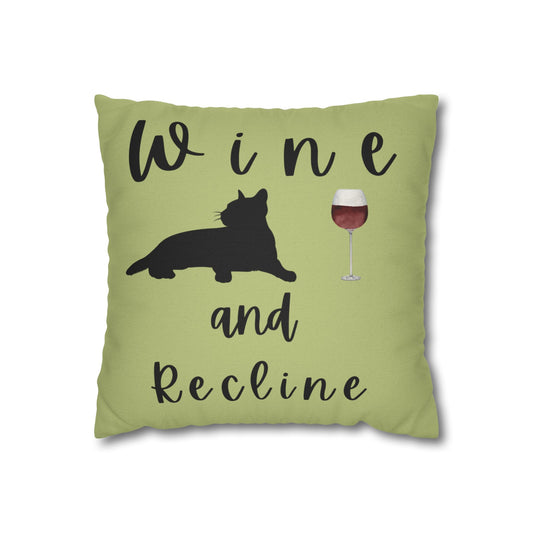 Wine and Recline Cat Pillowcase - Cozy Home Decor for Wine Lovers